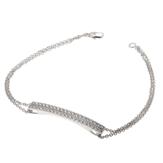 Bracelet double chaîne en or gris et 2 rangs diamants