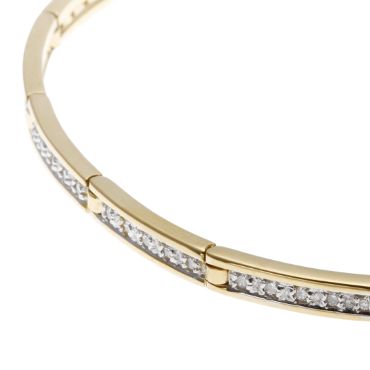 Bracelet barrettes en or jaune et rhodié, diamants, 18 cm