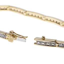 Bracelet barrettes en or jaune et rhodié, diamants, 18 cm