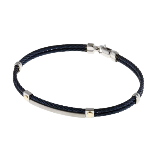 Bracelet jonc en or jaune, acier et cable acier