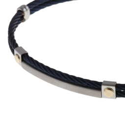 Bracelet jonc en or jaune, acier et cable acier