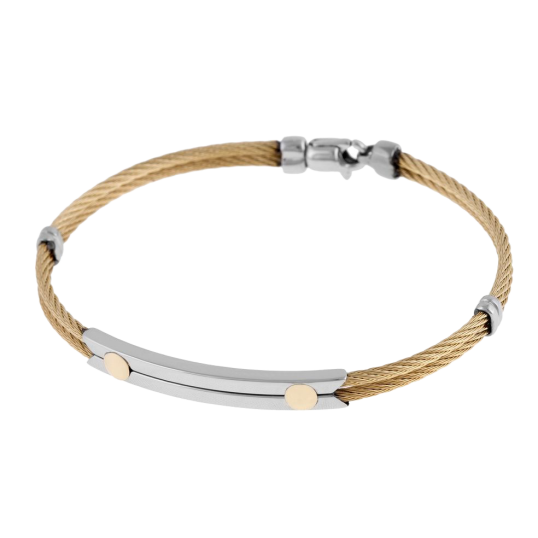 Bracelet jonc en acier, cable et or jaune