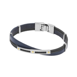 Bracelet en or jaune, câble acier et cuir 
