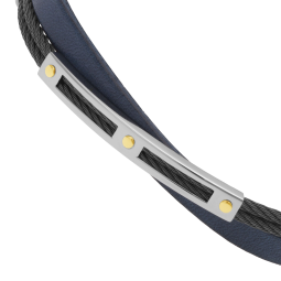 Bracelet en or jaune, câble acier et cuir 
