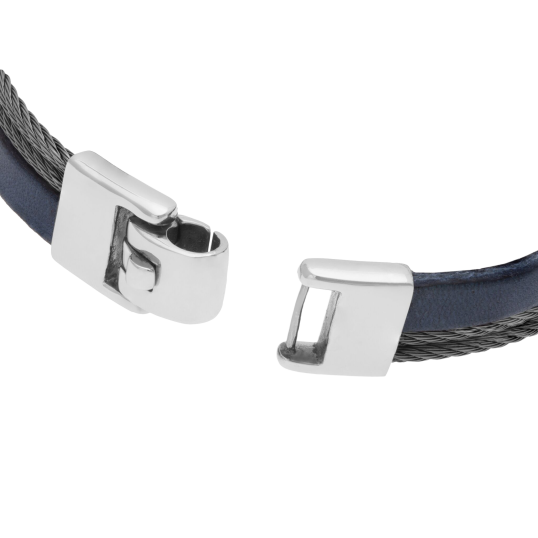 Bracelet en or jaune, câble acier et cuir  Bracelet en or jaune, câble acier et cuir