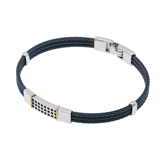 Bracelet jonc en or jaune, acier, 3 câbles Bracelet jonc en or jaune, acier, 3 câbles