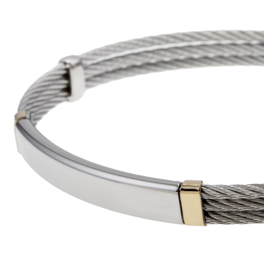 Bracelet en or jaune, acier et câble acier