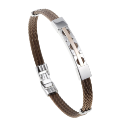 Bracelet en or jaune, acier et câble acier