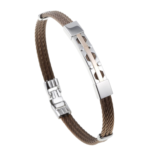 Bracelet en or jaune, acier et câble acier