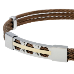 Bracelet en or jaune, acier et câble acier