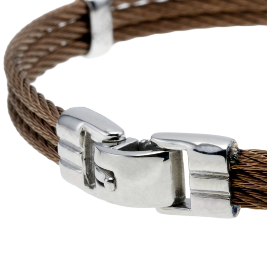 Bracelet en or jaune, acier et câble acier