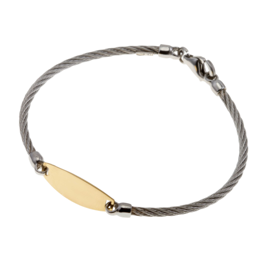 Bracelet identité bébé en or jaune et acier