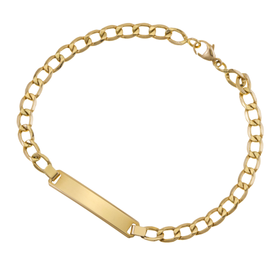 Bracelet identité en or jaune, maille gourmette