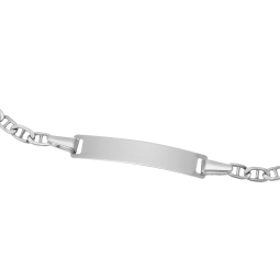 Bracelet identité bébé en or gris, maille marine, plaque rectangle