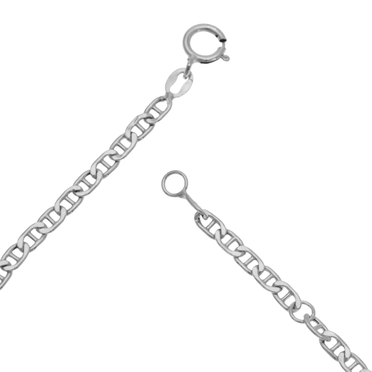 Bracelet identité bébé en or gris, maille marine, plaque rectangle