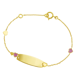Bracelet identité bébé en or jaune et laque, coeurs