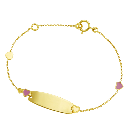 Bracelet identité bébé en or jaune et laque, coeurs