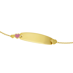 Bracelet identité bébé en or jaune et laque, coeurs