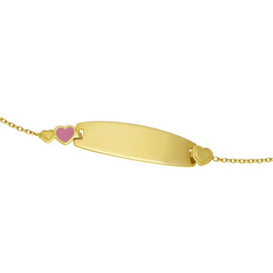 Bracelet identité bébé en or jaune et laque, coeurs