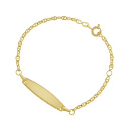 Bracelet identité en or jaune, plaque ovale striée