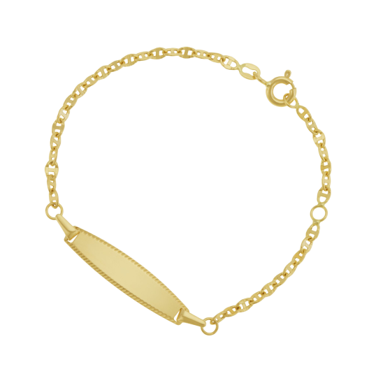 Bracelet identité en or jaune, plaque ovale striée