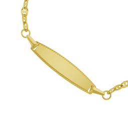 Bracelet identité en or jaune, plaque ovale striée