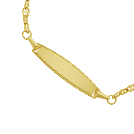 Bracelet identité en or jaune, plaque ovale striée