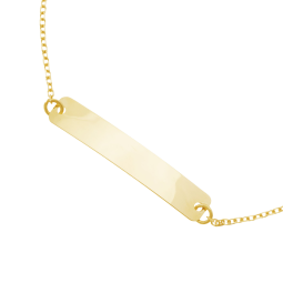 Bracelet identité en or jaune coeur, plaque rectangle