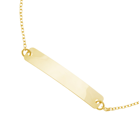 Bracelet identité en or jaune coeur, plaque rectangle