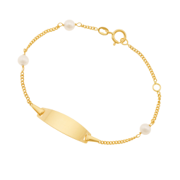 Bracelet identité en or jaune et perles de culture
