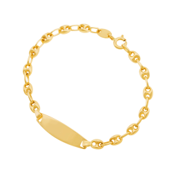 Bracelet identité en or jaune, maille grain de café