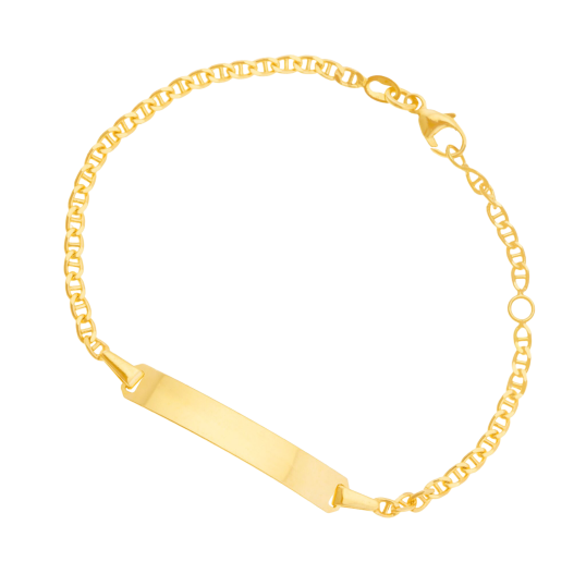 Bracelet identité en or jaune, maille marine barré