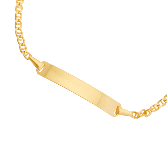Bracelet identité en or jaune, maille marine barré