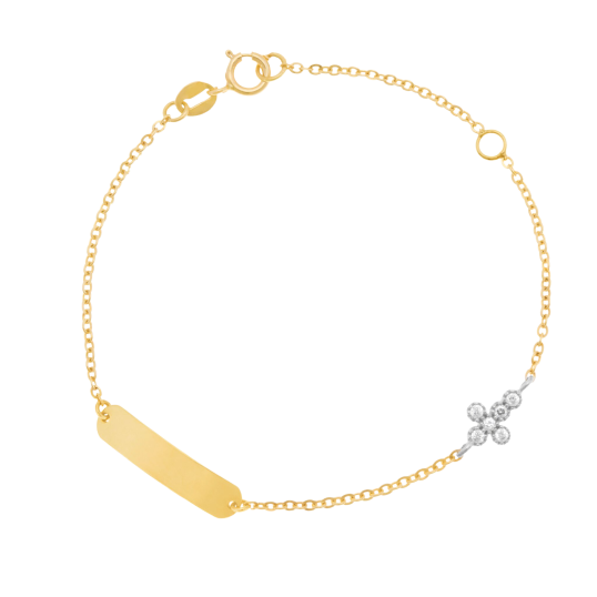 Bracelet identité en 2 ors et oxydes de zirconium, croix