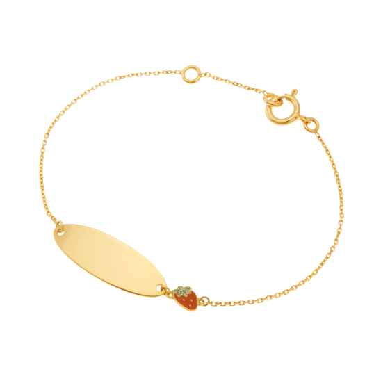 bracelet identité or jaune et laque, fraise