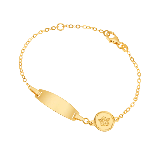 Bracelet identité en or jaune, ange