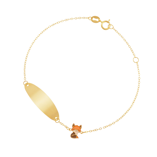 Bracelet identité en or jaune et laque, renard