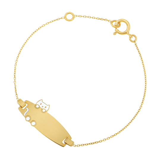 Bracelet identité en or jaune et laque, chat