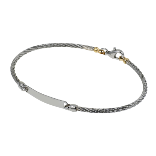 Bracelet identité câble acier et or jaune