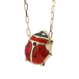 Collier en or jaune et coccinelle laque