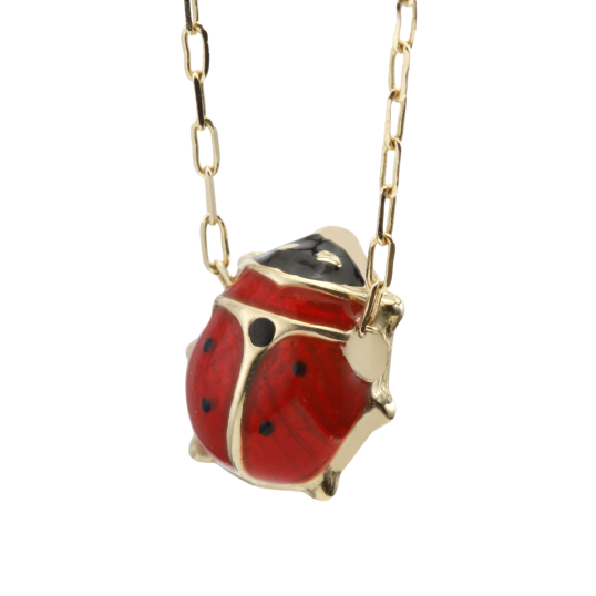Collier en or jaune et coccinelle laque
