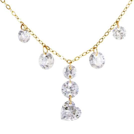 Collier en or jaune et oxydes de zirconium,coeur