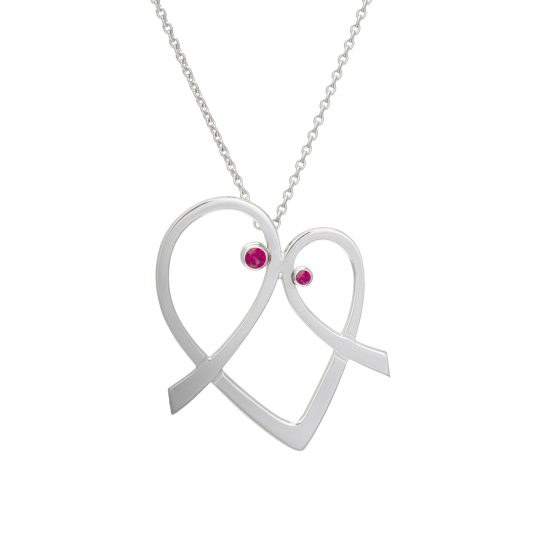 Collier en or gris  rubis, maman et enfant