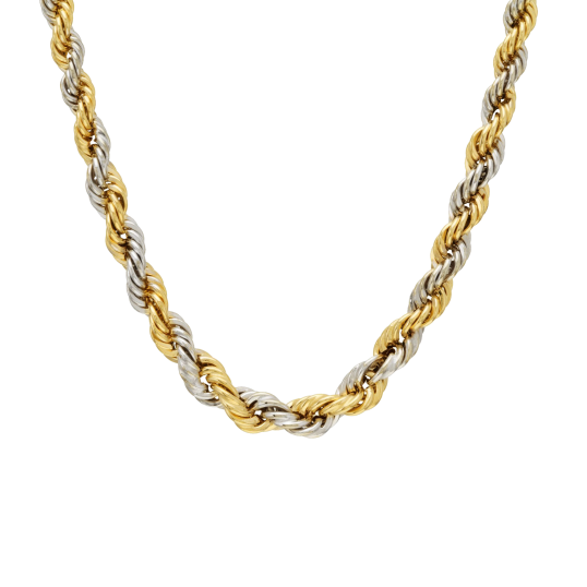 Collier en or jaune et rhodié, maille corde