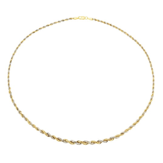 Collier en or jaune et rhodié, maille corde