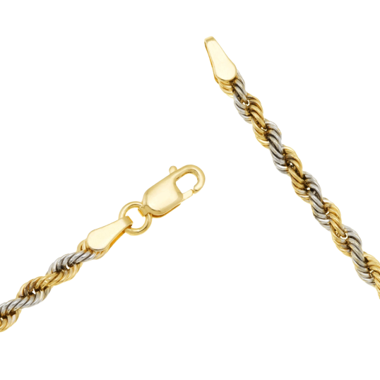 Collier en or jaune et rhodié, maille corde