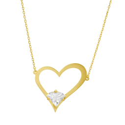 Collier en or jaune, coeur ajouré, oxyde de zirconium