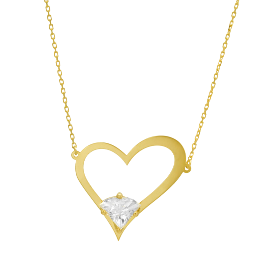 Collier en or jaune, coeur ajouré, oxyde de zirconium