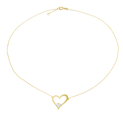 Collier en or jaune, coeur ajouré, oxyde de zirconium