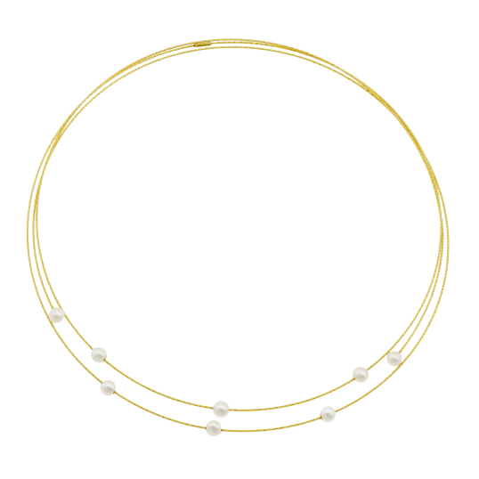 Collier câbles en or jaune et titane, perles de culture